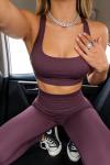 Workout Sets for Women 2 Piece Outfits Cute Gym Athletic Pilates Clothes Conjunto Deportivo Para Mujer Seamless High Waist Yoga Leggings and Padded Sports Bras Two Piece Matching Set (P080 Pur S)