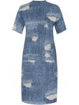 SUZONANA Plus Size Dresses for Women Casual Denim Print V Neck Short Sleeve Maxi Dress Trendy Jean Ripped Streetwear Long Curvy Fashion Party Sundress