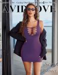 Avidlove Women's Fishnet Lingerie Mini Babydoll Sexy Club Bodycon Cut-out Party Dress Purple