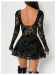 Milumia Women's Floral Lace Cut Out Mini Dress Sexy Long Sleeve Bow Decor Party Club Mesh Short Dresses Black Petite-S