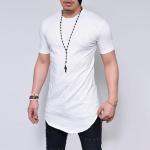 Mens Short Sleeve Tunic Tops Plus Size Streetwear Curvy Hem Hip-Hop T-Shirts Summer Casual Fashion Slim Fit Shirts