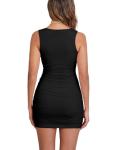 BORIFLORS Women's Sexy Bodycon Corset Mini Dresses Square Neck Ruched Sleeveless Club Party Short Dress, X-Large, Black