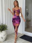 Trendy Queen Women Sexy Midi Bodycon Dress Backless 2026 Summer Spring Wedding Guest Beach Vacation Clothes Floral Tropical Party Club Going Out Cocktail Date Night Baby Shower Outfits Purple