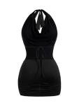 Verdusa Women's Backless Halter Cowl Neck Dress Summer Party Ruched Bodycon Mini Dresses Black Small
