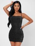 Floerns Women's Glitter Sleeveless Ruched Party Clubwear Bodycon Mini Dress Black Petite L