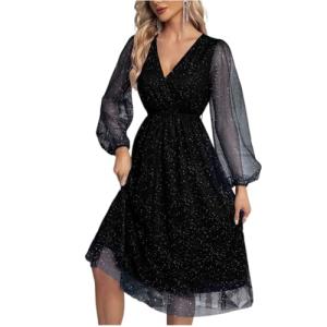 Dresses for Women, Summer Dresses for Women 2026 Linen Cotton Elegant Fitted Sundresses Curvy Holiday Party Outfits Trending Comfy Long Sleeve Flowy Streetwear a Line Cocktail 11#Black XX-Large