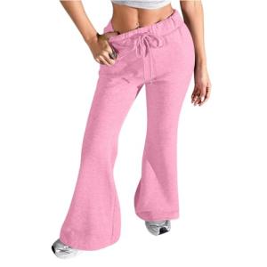 Fleece Lined Sweatpants Women with Pockets Fleece Wide Leg Yoga Pants Cotton High Waisted Elastic Drawstring Bootcut Curvy Sweatpants Wide Leg Pockets Fall Bell Bottom Trousers Streetwear Pink XXXL