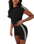 NIASHOT Lounge Sets for Women Comfy 2 Piece Summer Outfits Workout Sets Casual Two Piece Shorts Set Active Wear Black L