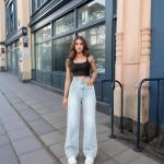 Women’s Wide Leg Jeans High Waisted Baggy Boyfriend Jeans with Elastic Waist Stretchy Straight Leg Denim Pants