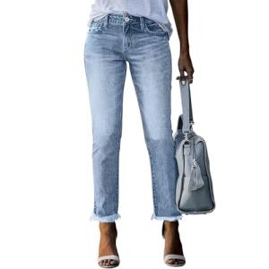 Womens Straight Leg Jeans Trendy Curvy Skinny Mid Rise Ankle Jeans Boyfriend Frayed Casual Denim Pants Stretch Jean for Women Fall Fashion Breathable Jeggings Y2k Streetwear Lounge Pants
