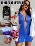 Avidlove Womens Lingerie Hollow Out Cover Up Sun Dresses Mesh Dress One Size Cutout Fishnet Knit Bodycon Mini Dress Club Outfits(Blue, One Size