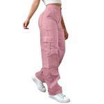 Womens Work Pants Construction Elastic Waist Work Out Resort Summer Curvy High Waisted Work Hiking Streetwear Fashion Outfits with Multiple Pockets Cargo Pants Women Pink
