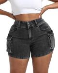 Plus Size High Waisted Stretchy Cargo Denim Shorts