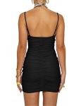 BORIFLORS Women's Sexy Bodycon Cut Out Ruched Backless Spaghetti Strap Mini Club Party Dresses, Small, Black