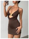 Halter Mini Bodycon Dress in Coffee Brown