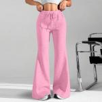 Fleece Lined Sweatpants Women with Pockets Fleece Wide Leg Yoga Pants Cotton High Waisted Elastic Drawstring Bootcut Curvy Sweatpants Wide Leg Pockets Fall Bell Bottom Trousers Streetwear Pink XXXL