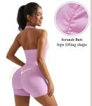 OMKAGI 2 Piece Workout Sets for Women Halter Sports Bra Tank Gym Biker Shorts Outfits(M,431-Light Pink)
