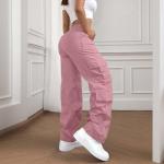 Womens Work Pants Construction Elastic Waist Work Out Resort Summer Curvy High Waisted Work Hiking Streetwear Fashion Outfits with Multiple Pockets Cargo Pants Women Pink