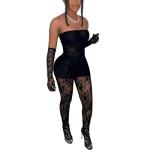 Kafiloe Sexy 3 Piece Outfits for Women Clubwear Lace Tube Mini Dress Top with Stockings Set Birthday Outfits Black L