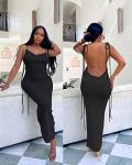 Doweha Women Backless Cowl Neck Cocktail Dress Halter Slip Long Semi Formal Party Going Out 2026 Spring Summer Maxi Dress Black M
