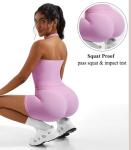 OMKAGI 2 Piece Workout Sets for Women Halter Sports Bra Tank Gym Biker Shorts Outfits(M,431-Light Pink)