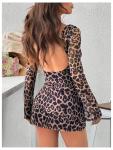 SOLY HUX Women's Leopard Print Long Sleeve Backless Bodycon Mini Dress Music Festival Outfits Clubwear Brown Leopard Medium