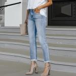 Womens Straight Leg Jeans Trendy Curvy Skinny Mid Rise Ankle Jeans Boyfriend Frayed Casual Denim Pants Stretch Jean for Women Fall Fashion Breathable Jeggings Y2k Streetwear Lounge Pants