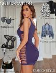 Avidlove Women's Fishnet Lingerie Mini Babydoll Sexy Club Bodycon Cut-out Party Dress Purple