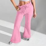 Fleece Lined Sweatpants Women with Pockets Fleece Wide Leg Yoga Pants Cotton High Waisted Elastic Drawstring Bootcut Curvy Sweatpants Wide Leg Pockets Fall Bell Bottom Trousers Streetwear Pink XXXL