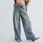 Womens Wide Leg Jeans High Waisted Strechy Raw Hem Loose Baggy Denim Pant Vintage 2025 Fashion Y2k Trouser Streetwear Curvy Jeans for Women