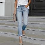 Womens Straight Leg Jeans Trendy Curvy Skinny Mid Rise Ankle Jeans Boyfriend Frayed Casual Denim Pants Stretch Jean for Women Fall Fashion Breathable Jeggings Y2k Streetwear Lounge Pants