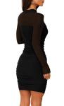 WIHOLL Womens Mesh Sheer Long Sleeve Ruched Mini Dress Fall Sexy Bodycon Little Short Mock Neck Date Night Outfits Holiday Formal Cocktail Party Club HOCO Dresses 2025 Black L