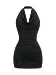 Black Glitter Halter Mini Dress for Parties