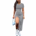 Nimsruc Women’s Grey Thigh-High Slit Maxi Dress