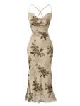 SOLY HUX Women's Floral Mesh Bodycon Cami Dress Cowl Neck Sleeveless Cocktail Party Wedding Guest Long Maxi Dresses Apricot Floral Large