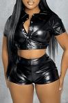Faux Leather 2-Piece Crop Top and Shorts Set