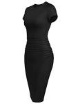 Ruched Bodycon Midi Tshirt Dress - Missufeintl Women's Casual Short Sleeve Fitted Sundress (Black, X-Large)