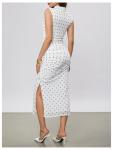 Milumia Women's Polka Dots Sleeveless Ruched Bodycon Midi Dress Mock Neck Slit Thigh Summer Dresses White Small