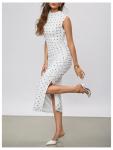 Milumia Women's Polka Dots Sleeveless Ruched Bodycon Midi Dress Mock Neck Slit Thigh Summer Dresses White Small