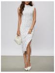 Milumia Women's Polka Dots Sleeveless Ruched Bodycon Midi Dress Mock Neck Slit Thigh Summer Dresses White Small