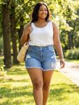 Plus Size Ripped High Waist Denim Shorts for Summer
