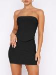 ANRABESS Women 2 Piece Skirt Sets Summer Strapless Crop Top Matching Bodycon Sexy Going Out Mini Club Dress Outfit Clothes Black Small