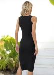 Valiamcep Women's 2024 Summer Tank Midi Dress Square Neck Sexy Side Slit Basic Ribbed Knit Sleeveless Slim Fitted Casual Bodycon Dresses Black S