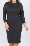 Charcoal Grey 3/4 Sleeve Mock Neck Midi Dress