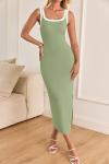 ZESICA Women's 2025 Summer Bodycon Midi Dress Casual Sleeveless Square Neck Side Slit Knit Vacation Long Dresses,Green,Small