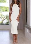 HAEOF Women's 2025 Summer Bodycon Midi Dress Casual Sleeveless Ribbed Back Slit Cocktail Party Date Work Long Dresses(White, S)