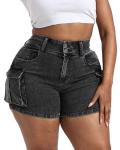 Plus Size High Waisted Stretchy Cargo Denim Shorts