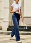 Sidefeel Women's Jeans High Waisted Stretchy Wide Leg Jeans Trendy Seamed Front Straight Leg Loose Denim Pants Bluing Size 14