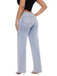 ONESO Mid-Low Rise Baggy Jeans Wide Leg for Women Distressed Pants Stretchy Bottom Lady Basic Comfortable Denim