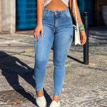 AprPith Skinny Cargo Pants Women High Waisted Jeans Stretch Fashion Casual with Flaps 6 Pockets Medium Blue